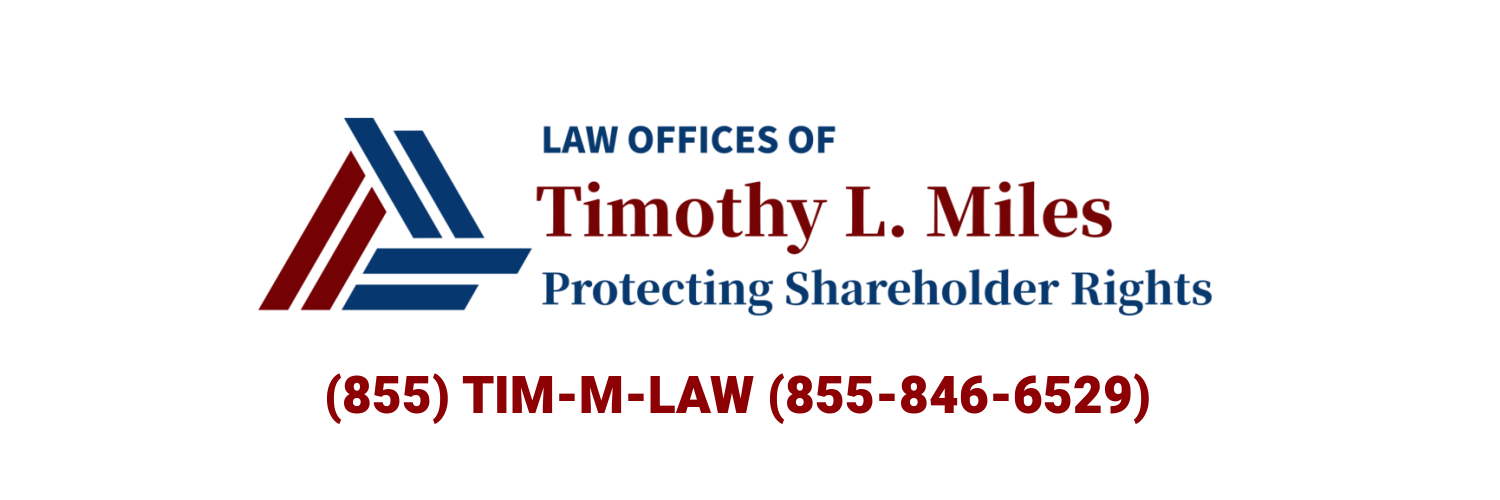 Law firm logo for Law Offices of Timothy L. Miles, blue and red, protecting shareholder rights
