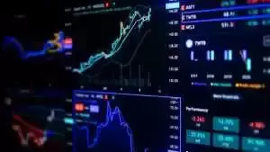 Stock market data on monitor. Business financial graph on monitor screen. Stock market data on monitor. Business financial graph on monitor.
