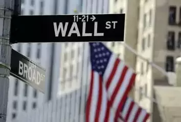 Akero class action lawsuit: Wall street sign with focus on sign, blurred American flag background