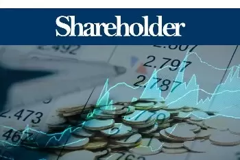 stock chart that says shareholder at top in white against blue background