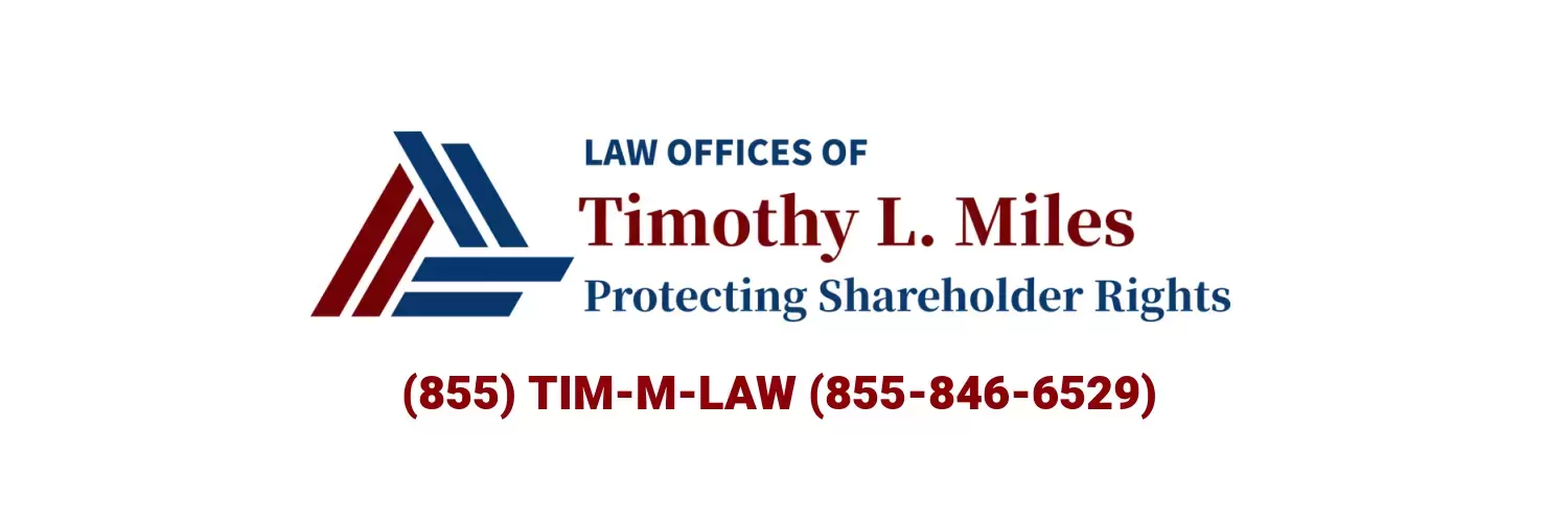 law firm logo for law offices of timothy l. miles, red and blue, shareholder rights