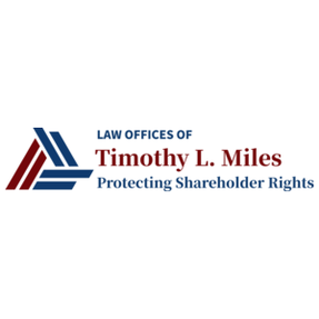 Logo for the Law Offices of Timothy L. Miles, red and blue and says protecting shareholder rights